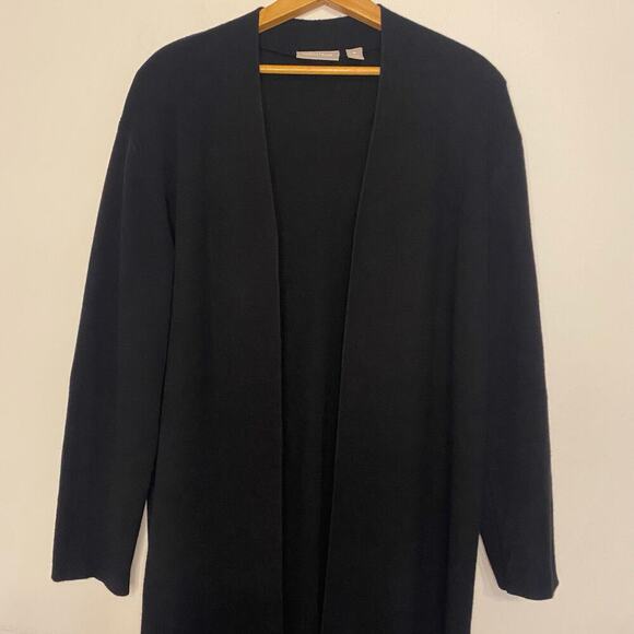 Nordstrom Long Black Wool Blend Open Cardigan Sweater MedTeacher Quiet Luxury - Picture 2 of 15